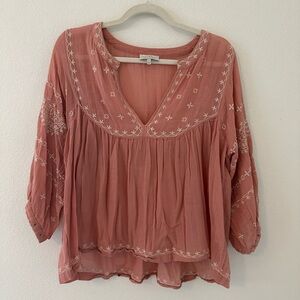 Lucky Brand Pink and Orange Puff Sleeve Blouse
